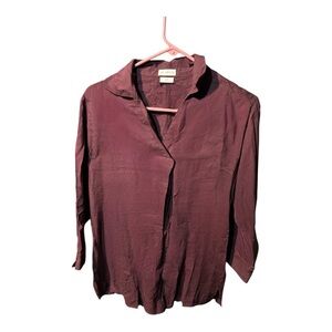 Van Heusen Red 3/4 Sleeve Button Down Blouse
